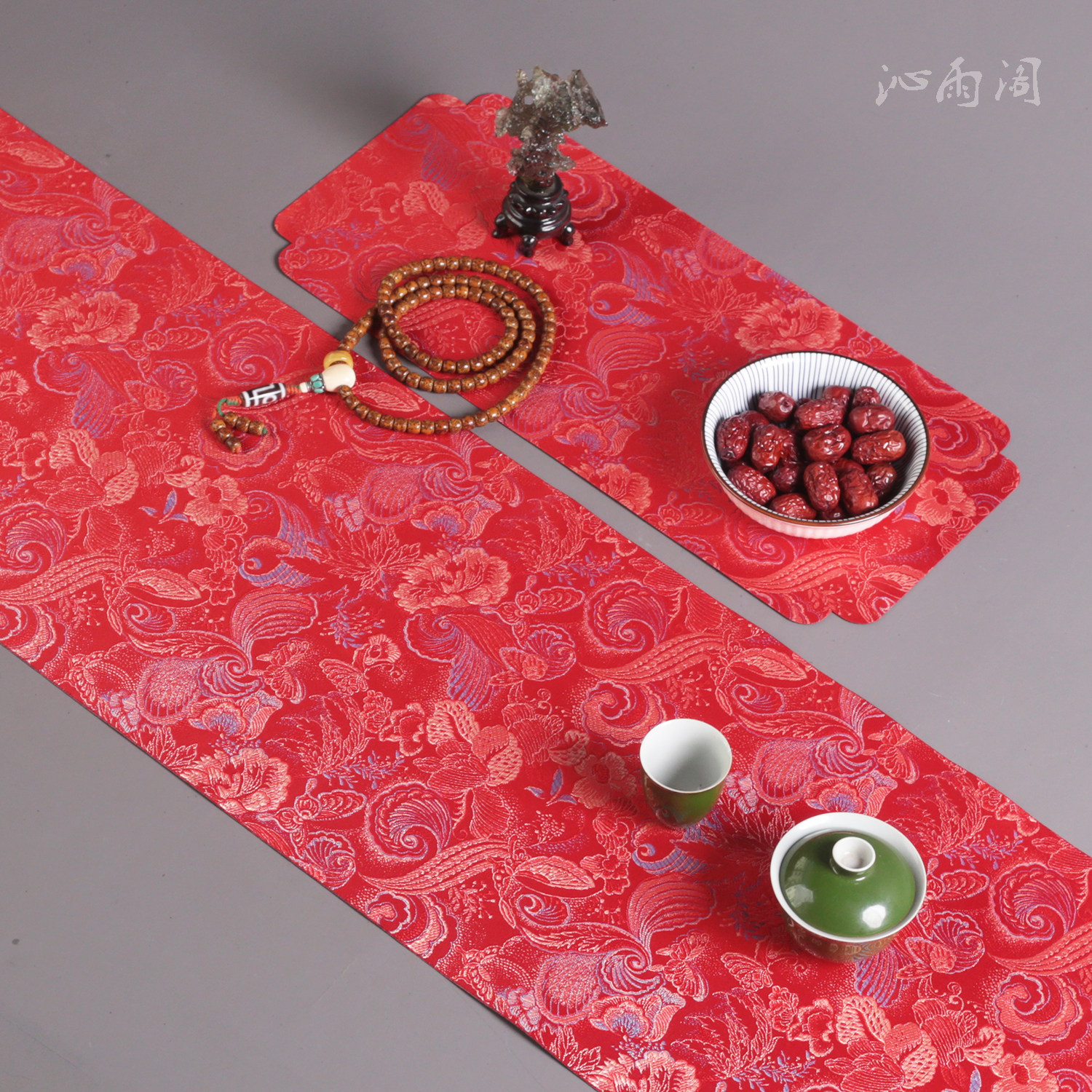 中式传统纹样茶席双面防水红色桌布过年装饰国风杯垫锦纹桌旗限定,居家布艺,茶席,淘宝优惠券,粉丝福利购,淘宝优惠卷