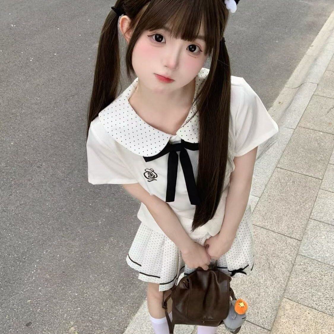 椰奈短袖衬衫日系学院波点刺绣百褶裙校供制服套装东南亚其他