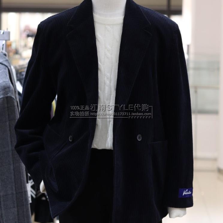 2024年秋款FAHRENHEIT韩国代购深蓝色单排扣宽松棉质便服单西服男