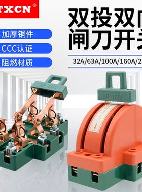 双向闸刀开关家用电瓶汽车单相二相1P-4P双电源切换开关电闸100A
