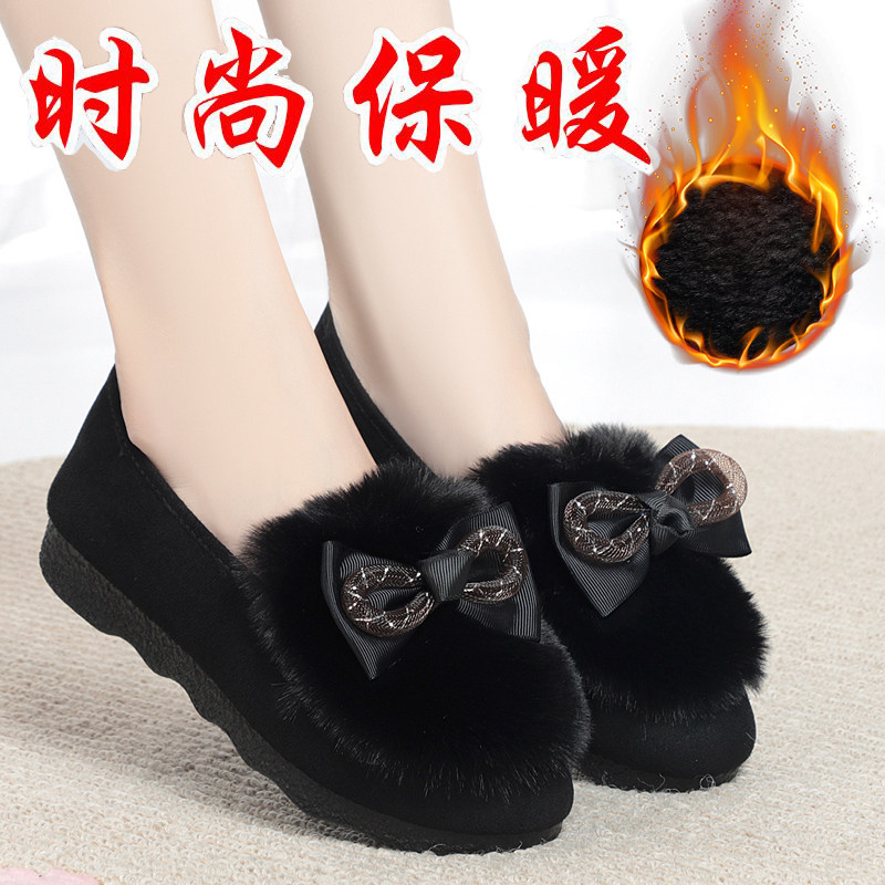 秋冬季老北京布鞋女棉鞋蝴蝶结毛毛鞋加绒保暖圆头豆豆鞋女工作鞋,女鞋,高帮鞋,淘宝优惠券,粉丝福利购,淘宝优惠卷