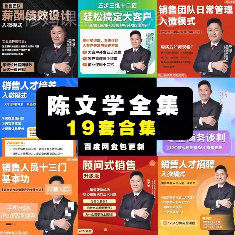 陈文学销售课程专业人才培养团队薪酬绩效设计大客户谈判视频课程