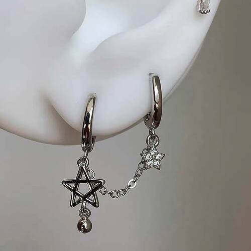 1Pcs Silver Color Star Chain Double Ear Hole for Women Fashi