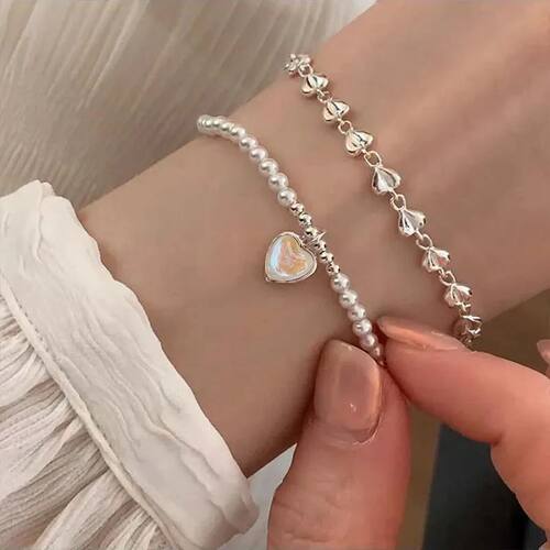 New nd Small Round Pearl Bracelets Exquisite Pink Opal Heart