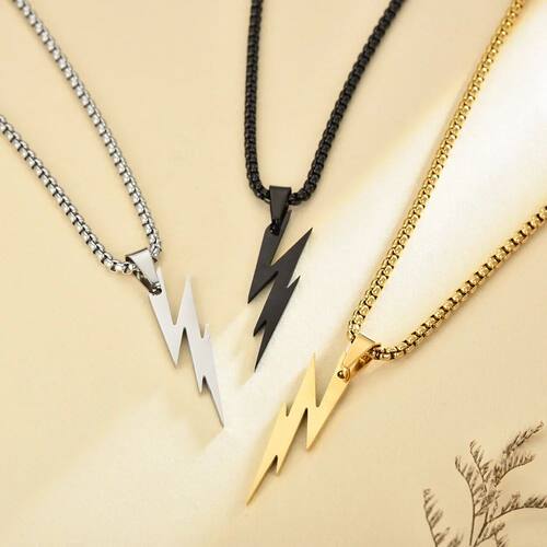 Punk Lightning Pendant Necklace for Men Boys,Waterproof Stai