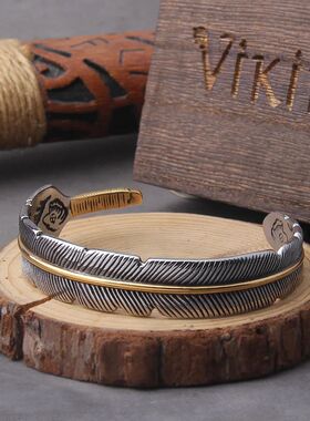 Personality Vintage Feather Silver Color Open Cuff Bracelet