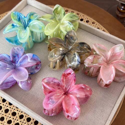 Summer Acrylic Flower Hair Clip for Women Marble Texture Hai