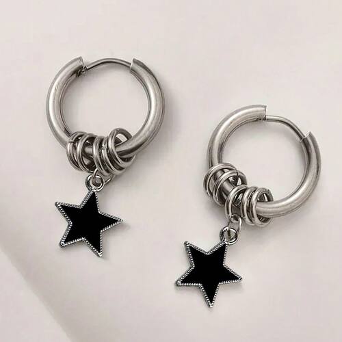 1 pair of stainless steel punk star ring earrings, suitable