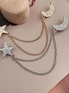 Fashion Full Rhinestone Pentagram Moon Brooches for Women Me