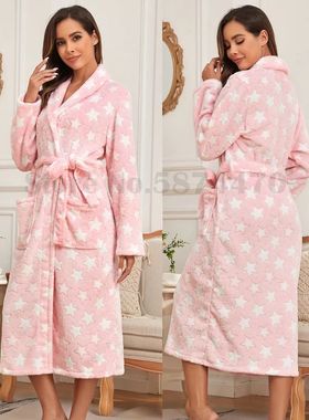 Star Long Robe Women's Long Sleeves Home Clothes Winter Flan