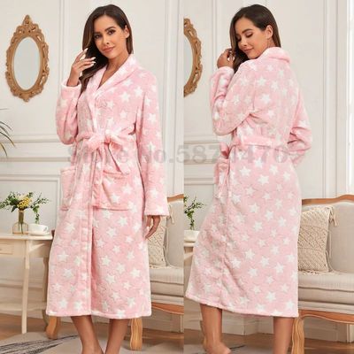 Star Long Robe Women's Long Sleeves Home Clothes Winter Flan