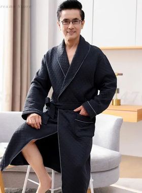 Men's Long Sleeve Robe Thickened Warm Cotton Nightgown Autum
