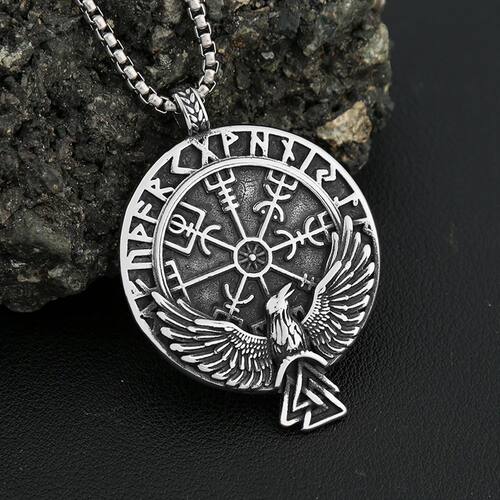 Nordic Vikings Stainless Steel Compass Rune Pendant Necklace