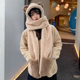 New Cartoon Bears Ears Plush Hat Warm Soft Winter Hooded Sca