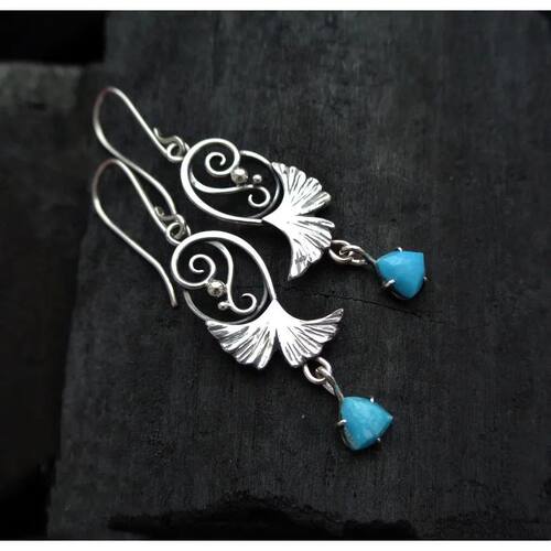 Vintage Silver Color Blue Stone Earrings Minimalist Personal