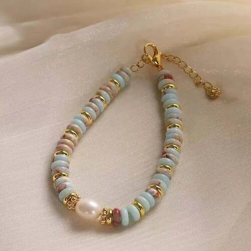 Vacation Style Natural Stone Bead Pearl Pendant Bracelet For