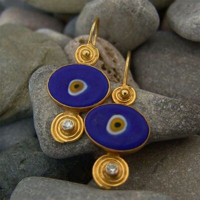 Gypsy Navy Blue Enamel Drop Dangle Earrings for Women Turkis