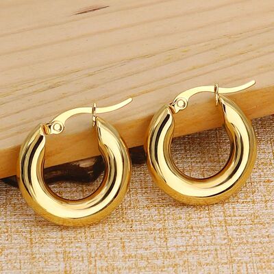 Surgical Steel Gold Tone Women Chunky Hoops Earrings Gift Fa