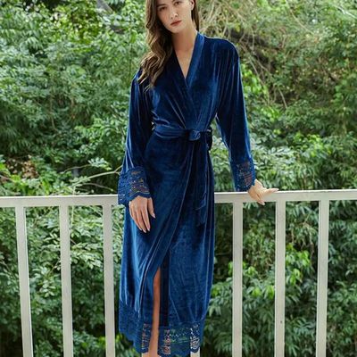 Autumn Winter Velvet Nightgown Kimono Robe Sleepwear Dressin