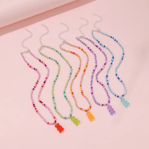 Color Beads Handmade Beaded Necklace Cute Bear Gummy Pendant