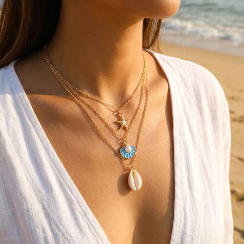 Boho Starfish Shell Conch Pearl Pendant Necklace for Women n