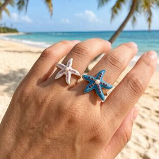 Ocean Series Oversized Starfish Ring Women Colorful Rhinesto