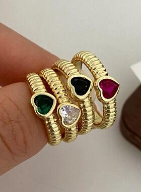 Adjustable Colorful Zircon Heart Ring, Electroplated Niche D