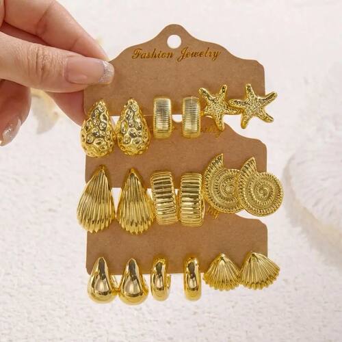 Ocean Style Gold Color Twisted C Shape Tear Drop Earrings Se