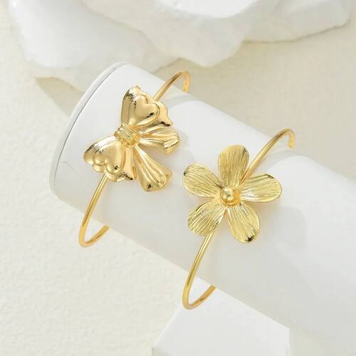 2Pcs/set Elegant Flower&Bowknot Gold Color Bangle for Women