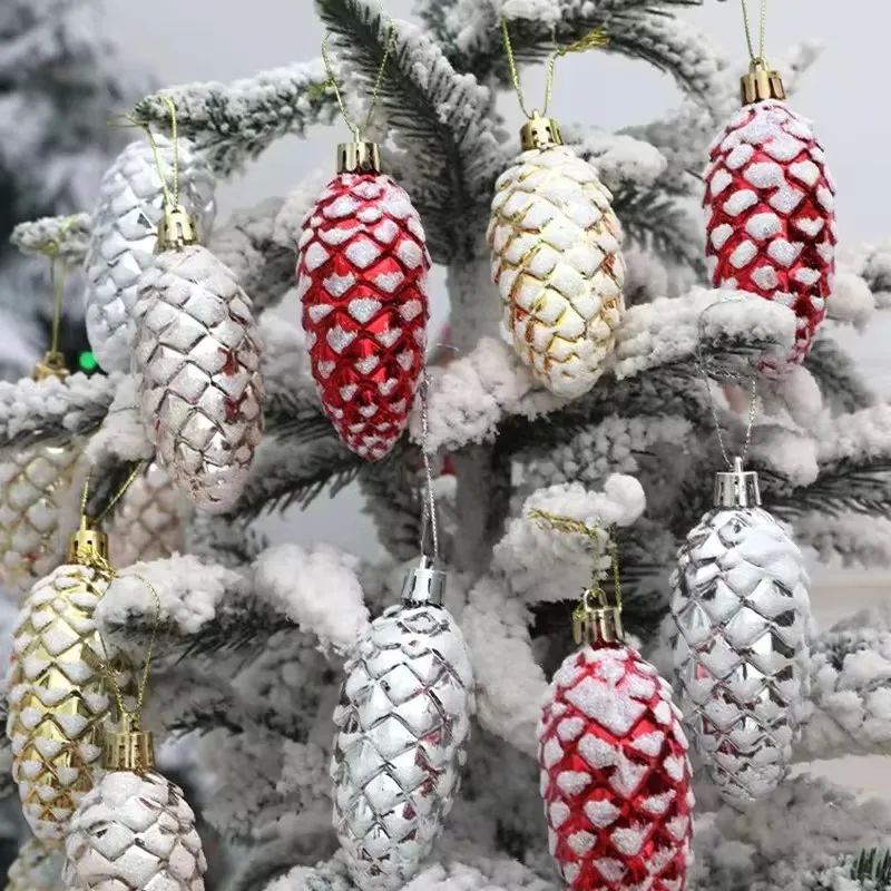 5Pcs Christmas Painted Pine Cone Balls Hanging Pendants Merr