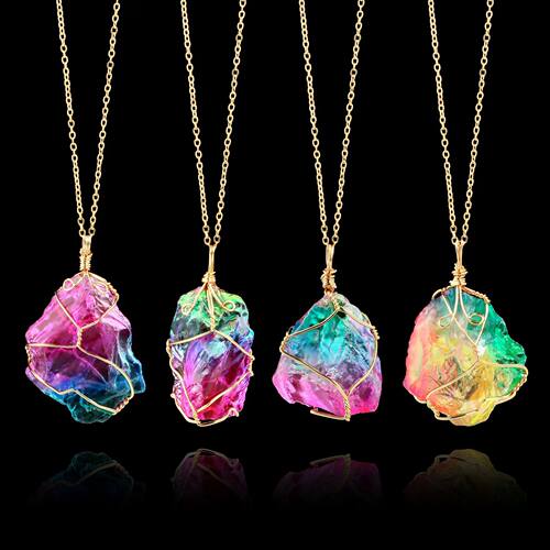 Natural Stone Irregular Rainbow Necklace Women In Crystal Pe