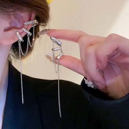 1Pcs Long Tassel Rhinestone Non-Piercing Cuff Ear Clip Earri