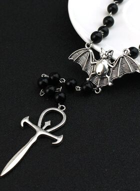 Gothic Vampire Ankh Rosary Occult Vamp Bead Necklace Punk Ba