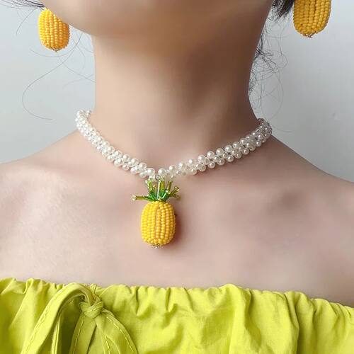 Elegant Pearl Pendants Pineapple Necklace Handmade Women Cut