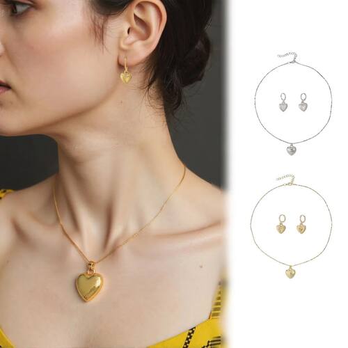 Retro Romantic Silver Heart Pendant Necklace Drop Earrings S