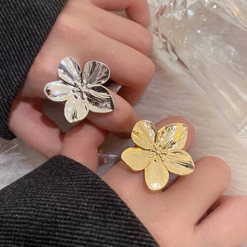 Gold Plated Floral Statement Ring for Women, Adjustable Flow