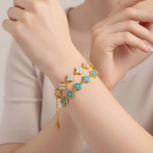 18K Gold Plated Stainless Steel Bracelet with cate Cubic Zir