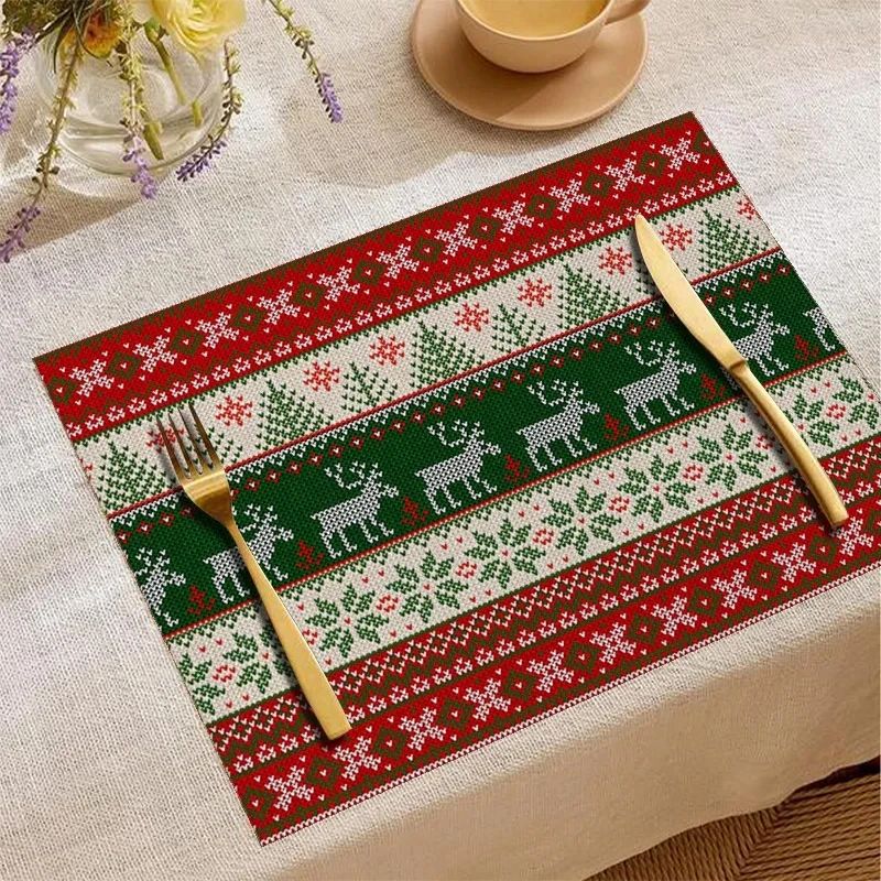 Christmas Ethnic Style Linen Placemats Table Utensils Heat-r