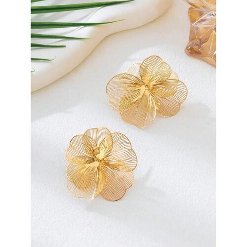 Textured Metal Flower Earrings For Women Daily Party Wear