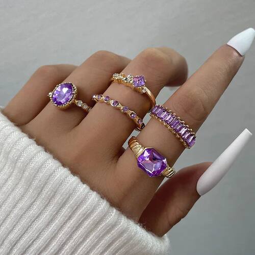 Vintage Purple Rhinestones Ring Set Imitation Crystal Bohemi