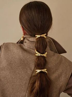 2024 New Metal Irregular Golden Color Hair Bands Elastic Hai