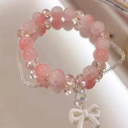New Pink Beads Crystal Bracelet For Women Girls Korean ins F