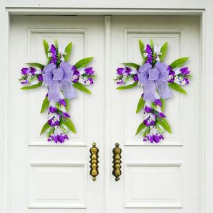 1pc Tulip Cross Wreath Easter Front Door Bow Simulation Flow