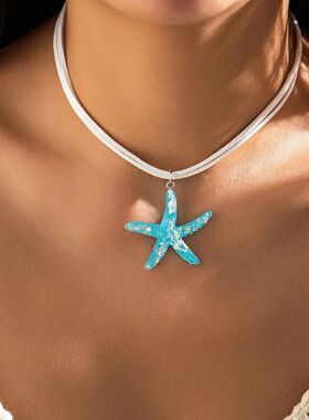 Boho Large Resin Starfish Pendant Necklace For Women ndy Sum