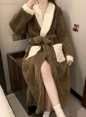 Flannel Women's Robe Sleepwear Home Dress Winter Thicken War