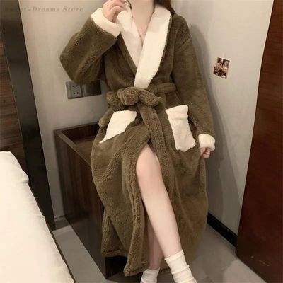 Flannel Women's Robe Sleepwear Home Dress Winter Thicken War