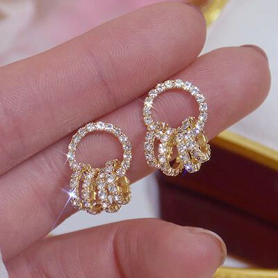 Korean Super Shining Buckle Circle Earrings for Women 14k Re