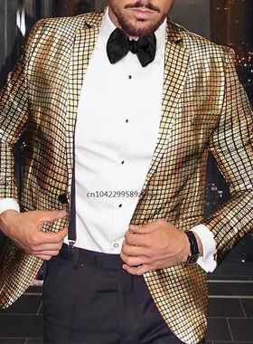 New Shiny Rainbow Plaid Jacket Mens 3D Digital Printed Stage