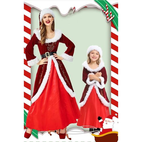 Christmas Santa Claus Costume Role Play Adult Girls Parent-c
