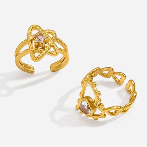 Stainless Steel Geometric Hollow Heart Rings For Women 18K G